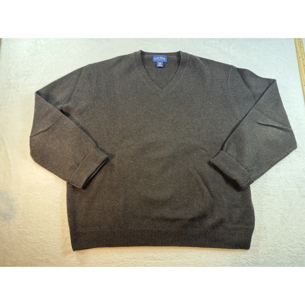 Club Room Lambs Wool Sweater Mens XL Brown V-Neck Marled Old Money Winter Cabin